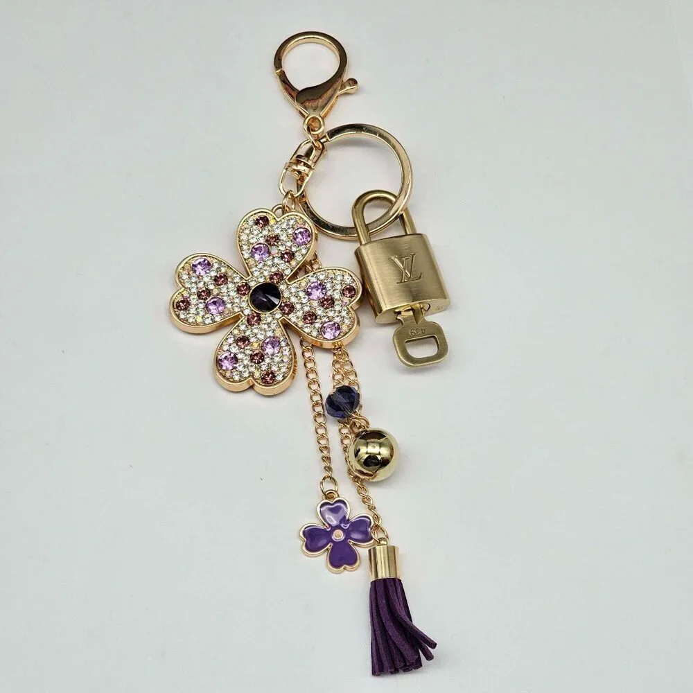 Authentic Louis Vuitton Padlock & Key Gold ✨Unbranded Flower Bag Charm Keychain